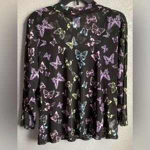 Black Sheer butterfly turtlenecks long sleeve shirt.